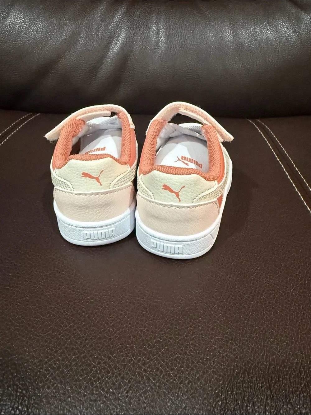 Brand New Puma Kids Peach and White Velcro Sneakers